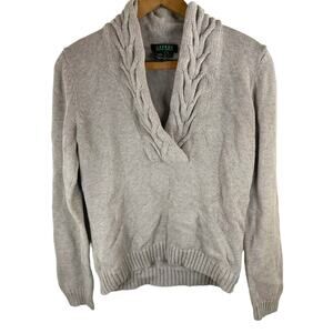 Cozy Grey Gray Preppy Lauren Ralph Lauren Chunky Knit Sweater Size L Fall Blair